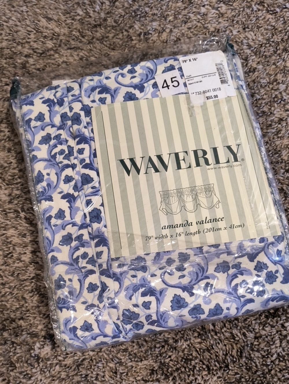 Waverly Blue and White Amanda Valance - Floral Scroll Print 79"x16"